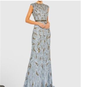 Mac Duggal Blue and Gold Embellished Gown